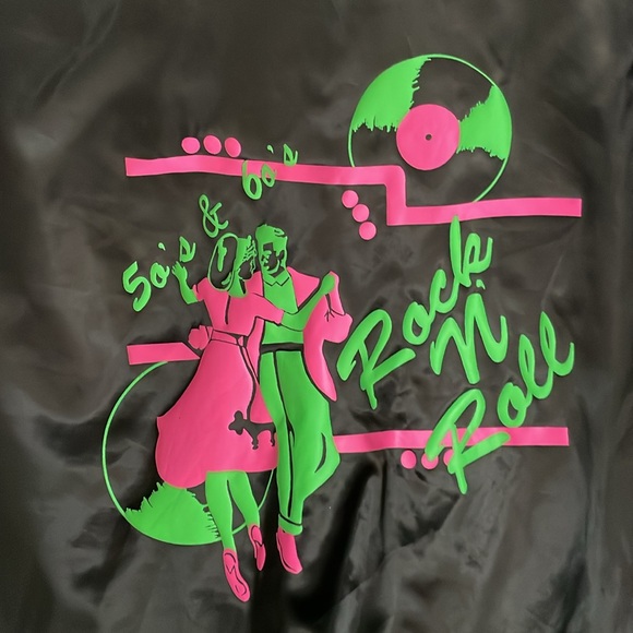 VINTAGE BLACK BOMBER JACKET - ROCK AND ROLL - Picture 3 of 4